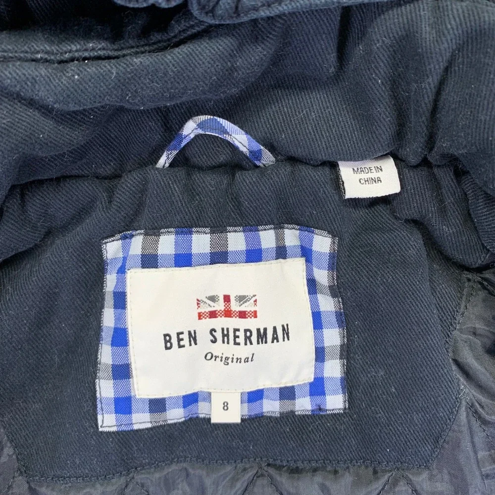 Ben‎ Sherman Kids Jacket Size 8 Black Hooded Utility Field Pockets Quilt Lined